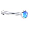 Solid 14KT White Gold 2mm Blue Synthetic Opal Nose Bone - 20 Gauge