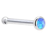 Solid 14KT White Gold 2mm Blue Synthetic Opal Nose Bone - 20 Gauge