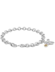 6 3/4 In Silver & 14K Gold Diamond Initial W Charm Bracelet For Girls