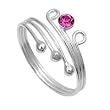 Sterling Silver Fashion Toe Ring with Pink CZ - 2mm Band Width