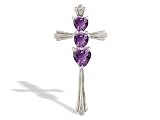 14K White Gold Genuine Heart Amethyst and Diamond Cross Pendant