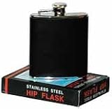 6 Oz. Stainless Steel Black Leather Vinyl Hip Flask