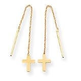 Sardelli - 14kt Gold Polished Thread Of Gold with Cross Earrings