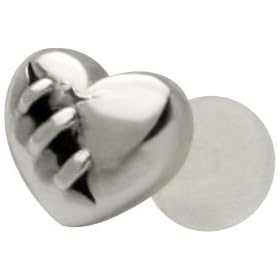 Wounded Heart - 925 Sterling Silver & Bioplast Tragus Piercing Earring or Labret Lip Ring