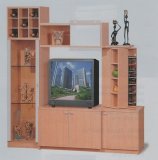 Modern Beech Finish Wood Entertainment Center w/ Wine Holder & Revolving CD Rack (Up to 36"TV)