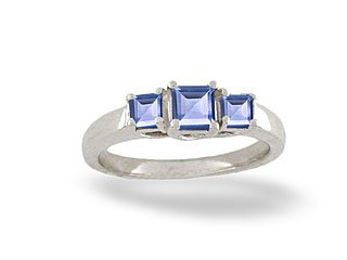 14K White Gold Genuine Square Tanzanite 3-Stone Ring