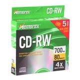 Memorex 700MB/80-Minute 4x CD-RW Media (5-Pack)