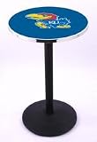 Kansas Jayhawks (L214) 42" Tall Logo Pub Table by Holland Bar Stool Company (with Black Wrinkle Base and 28" Table Top Diameter)