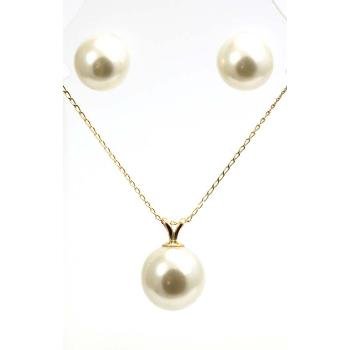 9ct Gold 10/8mm Simulated Pearl Pendant & Earring Set on 18 Fine Gold Chain