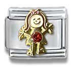 Clearly Charming July Ruby Czech Crystal & Gold Little Girl Birthstone Little Girl Italian Charm Bracelet Link