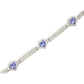 14K White Gold Genuine Heart Tanzanite Bracelet by Jewels For Me