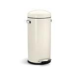 simplehuman Round Retro Step Trash Can, Cream Steel, 30-Liter / 8-Gallon