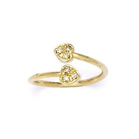 Solid 14K Yellow Gold .06 Carat Genuine Diamond Hearts Toe Ring by Body Candy