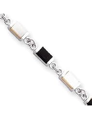 Sterling Silver 7inch Fancy Onyx & Mother Of Pearl Bracelet QH382-7"