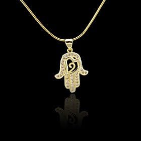CrafHand 18K Real Golden Plated Allah Muslim Islamic Zircon Micro-Inclosed Hamsa Hand Of Fatima Pendant