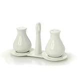 SALT/PEPPER SHAKERS - PORCELAIN SALT AND PEPPER SHAKERS ON CADDY