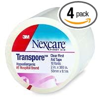 Nexcare Transpore Clear 2-Inch Wide First Aid Tape, 10-Yard Roll, 1-Count Boxes (Pack of 4)
