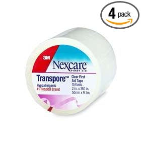 Nexcare Transpore Clear 2-Inch Wide First Aid Tape, 10-Yard Roll, 1-Count Boxes (Pack of 4)