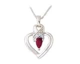 Ruby and Diamond Ribbon Heart Pendant in 14K White Gold