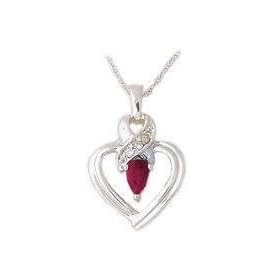 Ruby and Diamond Ribbon Heart Pendant in 14K White Gold