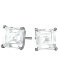 0.84tcw. Genuine 4mm Square Princess White Topaz 14 Karat White Gold Stud Earrings for Girls