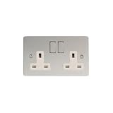 XFC5DW - Varilight - Ultra Flat Plate - Polished Chrome White & Metal Inserts - 2 Gang 13Amp Plug Socket