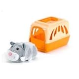 Hamster Travel Carrier Cream Orange with Grey Hamster 'Nipper' with Handle and Door - Fits 2 Zhu Zhu Pets
