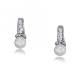 White Gold Stud Earring Natural Pearl and Diamond Gems