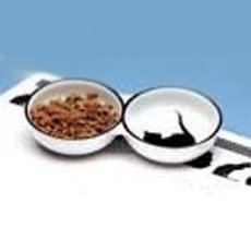 SPOT Cat Dish Double Diner - White W/black Cat 8.5