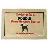 Poodle Home Security System Doormat (Taupe background/ red and black lettering, 18' x 27')