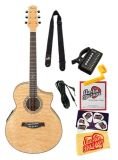 Ibanez EW20QBE EW Series Quilted Maple Top Cutaway Acoustic-Electric Guitar Bundle with Tuner, 10-Foot Instrument Cable, Strap, Strings, Pick Card, String Winder, and Polishing Cloth - Natural