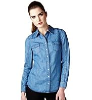 Limited Collection Classic Collar Denim Shirt with Linen