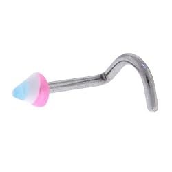 Pink Light Blue Swirl Cone Nose Screw Ring