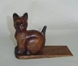Rascal the Sitting Kitty Hand Carved Wooden Doorstop Wedge