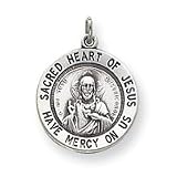 Sterling Silver Sacred Heart Of Jesus Medal Charm - JewelryWeb