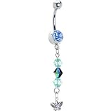 Butterfly Bead Dangle Solar Blue Gem Belly Button Ring