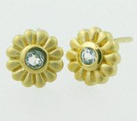 Geolin Jewelry Beyond - Scandinavian Luxury Sterling Silver Flower Earrings with Golden Finish, Topaz