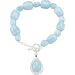 Sterling Silver 07.50 INCH Genuine Milky Aquamarine And Blue Sapphire Enhancer On Milky Aquamarine Bead Strand Bracelet