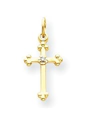 14k Gold Small AA Diamond Budded Cross Pendant