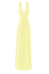A-line V-neck Chiffon Floor Length Backless Pleated Evening Dress/Prom Dress/Party Dress 