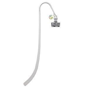 XOXO Stamp Silver Plated Charm Bookmark with AB Crystal Swarovski Drop