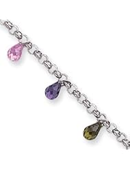 Sterling Silver Polished Dangling Multi-colored CZ Bracelet
