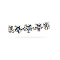 Oxidized Toe Ring with Blue Crystal Flowers