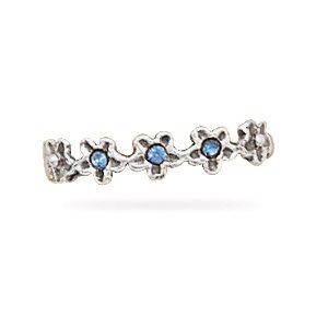 Oxidized Toe Ring with Blue Crystal Flowers