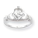 14k White Gold CZ April Birthstone Claddagh Heart Ring