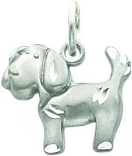 14K White Gold & Diamond Cut Puppy Dog Charm