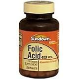 Folic Acid 400 Mcg Vitamin Supplement Tablets, By Sundown - 250 Tablets