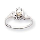 14k White Gold .01ct Diamond Cultured Pearl Birthstone Ring