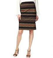 Cotton Rich Knee Length Striped Pencil Skirt