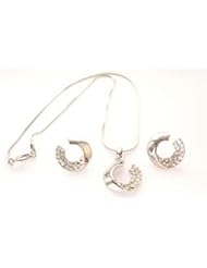Stylish Moon Shape Diamante Necklace & Pierced Earrings : Fashion Jewellery Sets